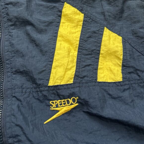 VTG 90s Speedo Windbreaker Jacket Navy Blue Yellow Full Zip Men’s Small Retro - Picture 3 of 8